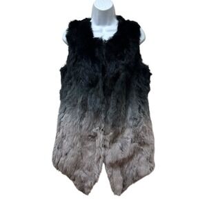 Rino & Pelle Genuine Rabbit Fur Vest Women's L Black Gray Ombre Cozy Soft